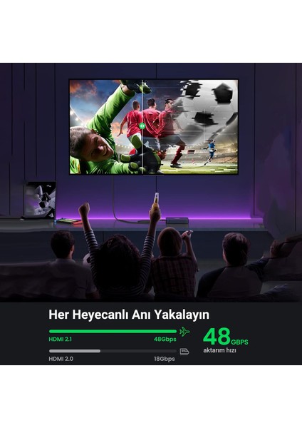 8k 60HZ Örgülü HDMI 2.1 Uzatma Kablosu 50CM