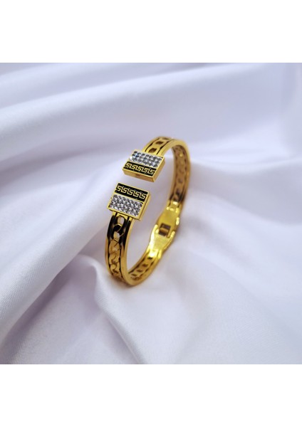 Gold Tasarım Elmas Dekorlu Orijinal Çelik Bileklik