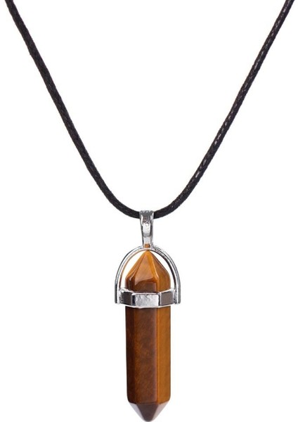 Deri İp Altıgen Çivi Doğal Taş Kolye