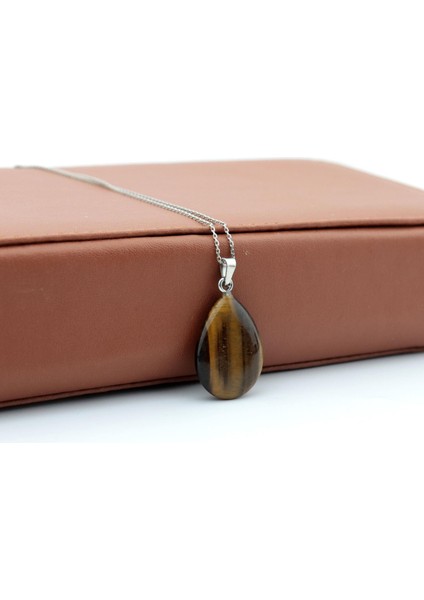 925 Ayar Gümüş Zincirli Doğal Taş Damla Kolye