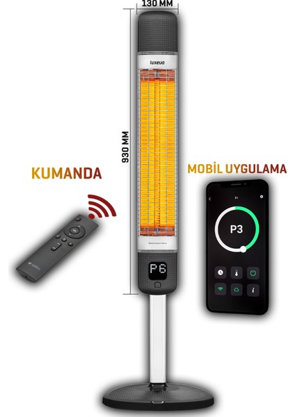 Smart-Fr Akıllı Karbon Infrared Ayaklı Elektrikli Isıtıcı Elektrikli Soba IP55 Su Geçirmezlik 2500W