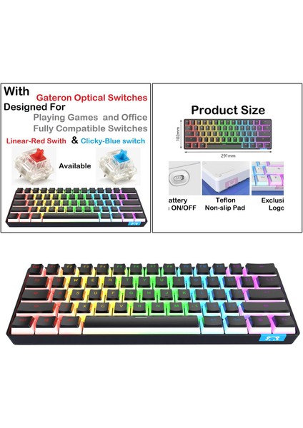 61 Keys Bluetooth Klavye Çift Modları Windows/android Taşınabilir Siyah Için Rgb (Yurt Dışından)