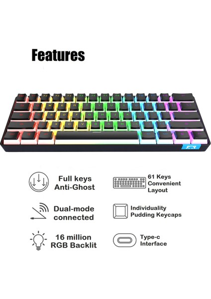 61 Keys Bluetooth Klavye Çift Modları Windows/android Taşınabilir Siyah Için Rgb (Yurt Dışından)