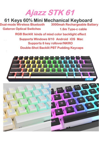 61 Keys Bluetooth Klavye Çift Modları Windows/android Taşınabilir Siyah Için Rgb (Yurt Dışından)