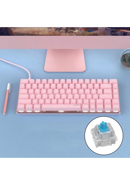 Pembe Oyun Kablolu Klavye 82 Tuşlar Masaüstü Gamer Için Mini Compact - B (Yurt Dışından)