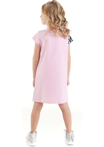 Fırfırlı Zebra Kız Çocuk Pembe Elbise