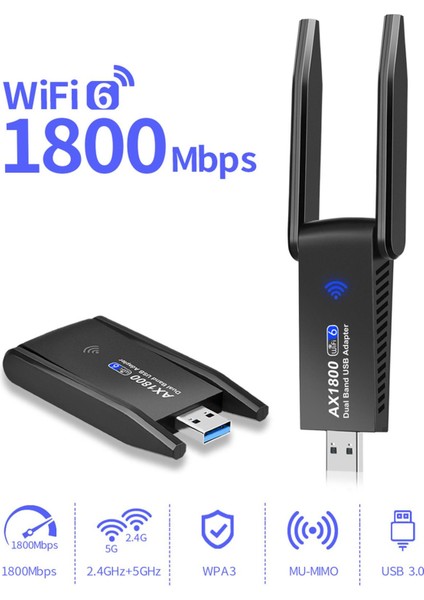 USB Wifi Adaptörü 1800MBPS Kablosuz Ağ Adaptörü Masaüstü Için Wifi (Yurt Dışından)