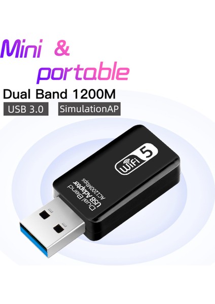 USB Wifi Alıcı Çift Bant 1200 Mbps Kablosuz Ağ Kartı (Yurt Dışından)