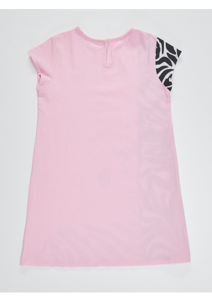 Fırfırlı Zebra Kız Çocuk Pembe Elbise