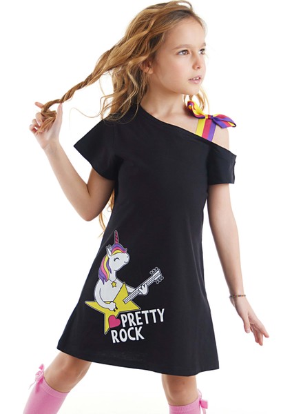 Unicorn Rock Kız Çocuk Siyah Elbise