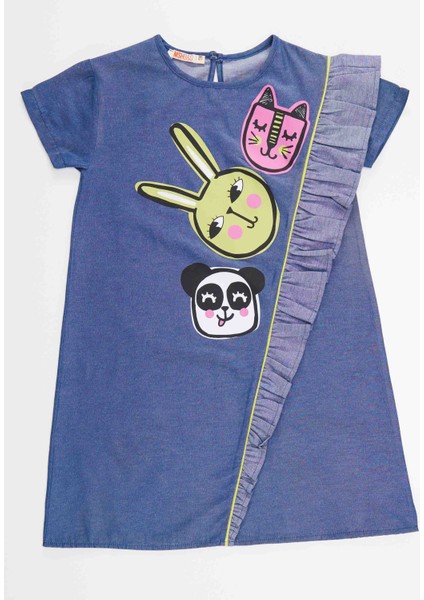 Üç Arkadaş Dokuma Kız Çocuk Mavi Elbise modelleri