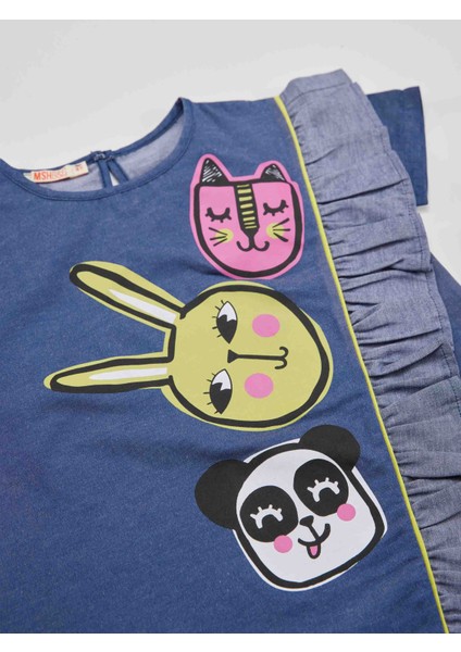 Üç Arkadaş Dokuma Kız Çocuk Mavi Elbise indirimleri