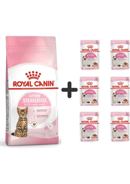 Kitten Sterilised Kısırlaştırılmış Yavru Kedi Maması 2 kg + 6 Adet Yaş Mama