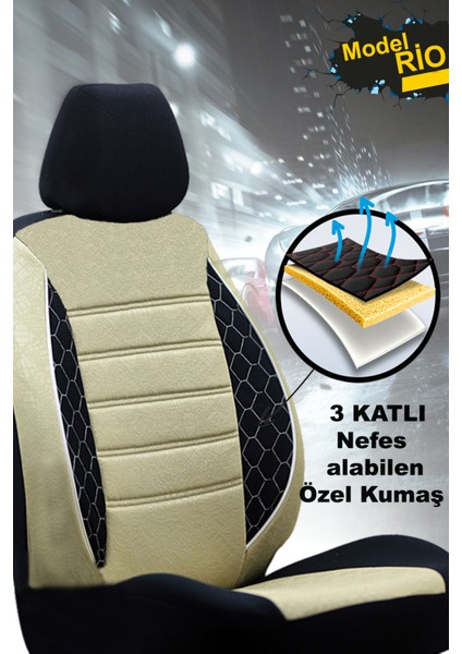 Toyota Auris Hybrid Uyumlu Bej Oto Koltuk Kılıfı (Tam Takım Ön Arka Araç Koltuk Kılıfı)