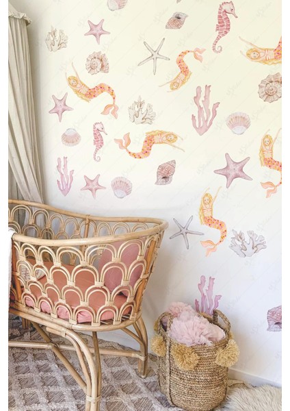 Deniz Kızı ve Su Altı Canlıları Çocuk Bebek Odası Sticker Seti