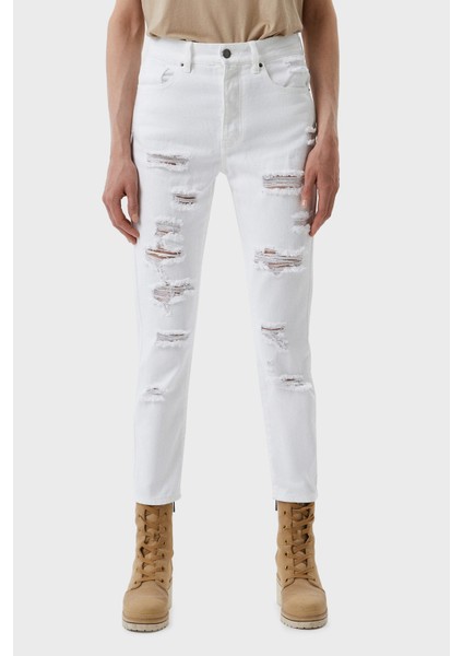 Pamuklu Yüksek Bel Slim Fit Yırtık Detaylı J51 Jean Bayan Kot Pantolon 3RYJ51 Y1HRZ 1100
