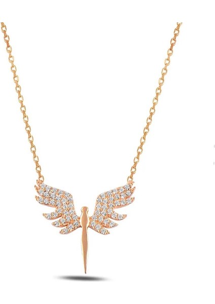 Zirkon Taşlı Mikail Meleği Rose Gümüş Kolye Z-3496