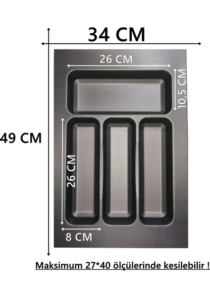 34x49 Çekmece Içi Antrasit Kaşıklık Ücretsiz Kesim (27x40 Cm'e Kadar Kesilebilir)