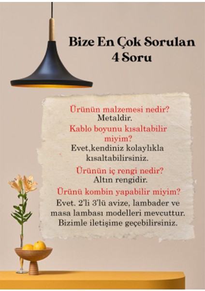 Geniş Metal Avize Ahşap Başlık Mutfak Salon Cafe Ofis Pastane Tekli Sarkıt Lamba Aydınlatma fiyatları