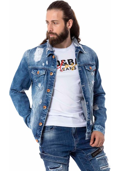 CJ291 Destroyed Mavi Yırtık Jeans Ceket