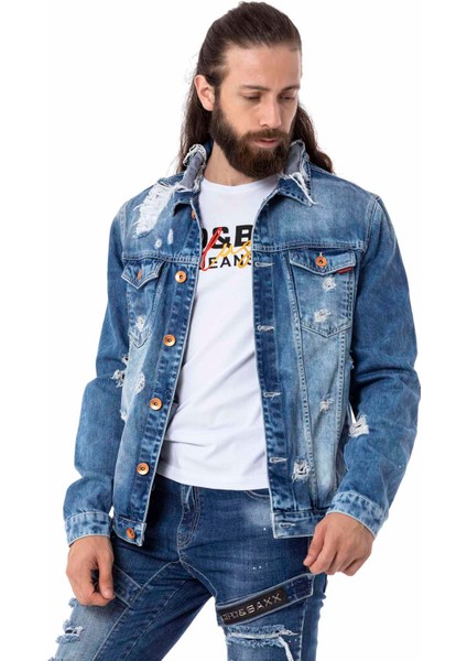 CJ291 Destroyed Mavi Yırtık Jeans Ceket