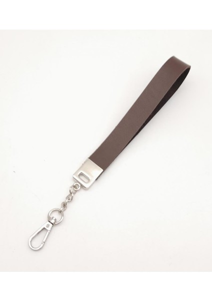 Kahverengi Tek Kat Suni Deri Zincirli Elcik Gümüş Metal