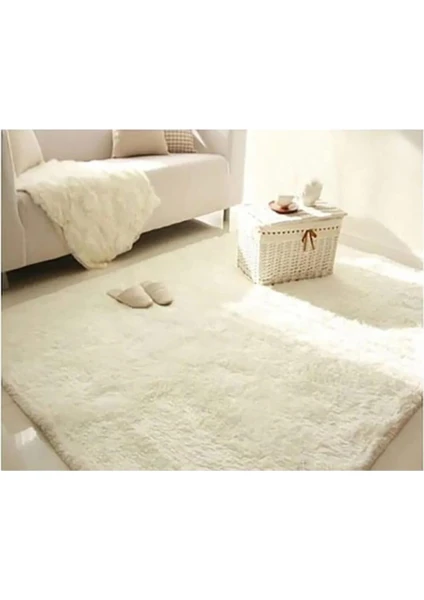 Balat Halı Raschel Carpet Kesme Yolluk Kaymaz Taban Yumuşak Peluş Halı Krem