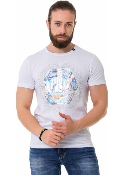 CT720 Taşlı Folyo Baskılı Beyaz Tişört fiyatları
