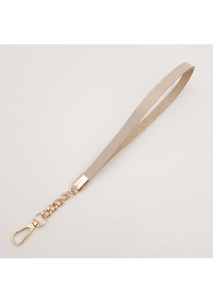Gerçek Deri Bej Renk Zincirli Elcik Light Gold Metalli