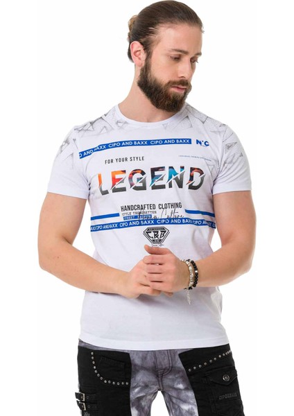 CT715 Taşlı Desenli Beyaz Tişört