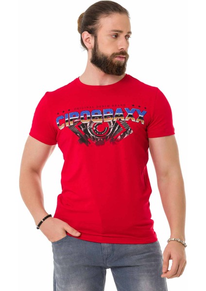 CT721 Renkli Taşlı Kırmızı Basic Tişört fiyatları