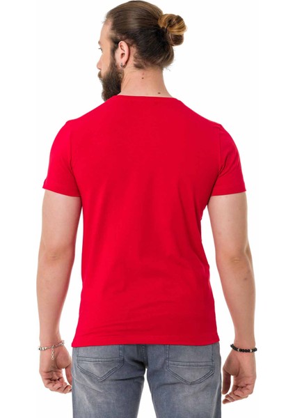 CT721 Renkli Taşlı Kırmızı Basic Tişört fırsatları