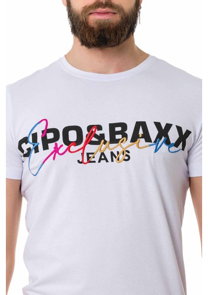 CT712 Nakışlı Yazı Beyaz Basic Tişört modelleri