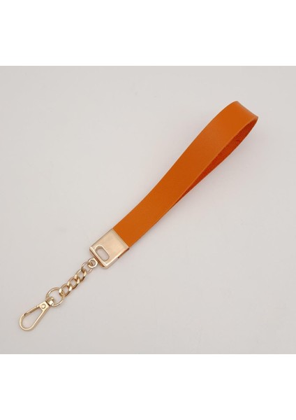 Turuncu Tek Kat Suni Deri Zincirli Elcik Light Gold Metal
