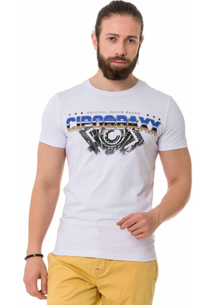 CT721 Renkli Taşlı Beyaz Basic Tişört fiyatları