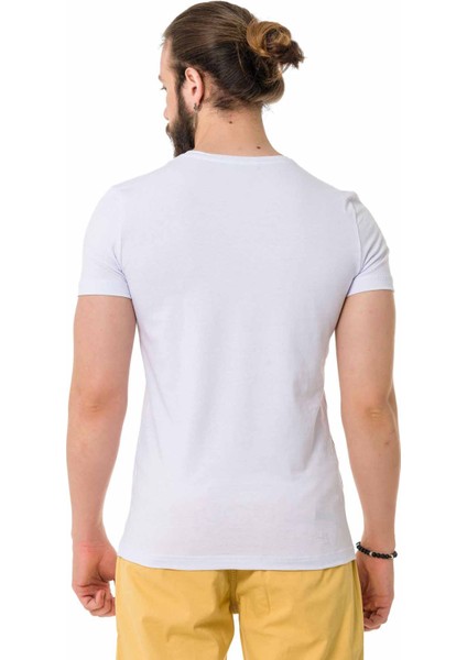CT721 Renkli Taşlı Beyaz Basic Tişört fırsatları