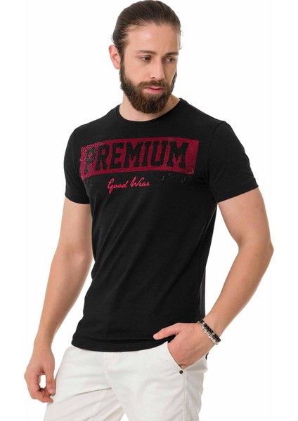 CT732 Taşlı Premium Siyah Tişört