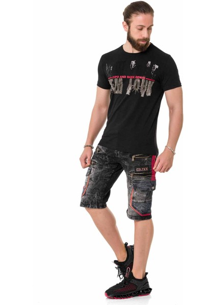 CT733 Taşlı New York Siyah Tişört