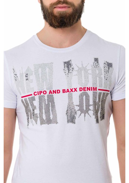 CT733 Taşlı New York Beyaz Tişört modelleri