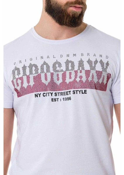 CT731 Taşlı Kontrast Font Beyaz Tişört modelleri