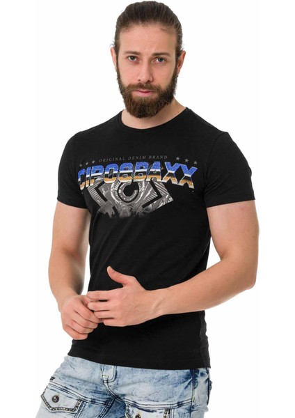 CT721 Renkli Taşlı Siyah Basic Tişört fiyatları