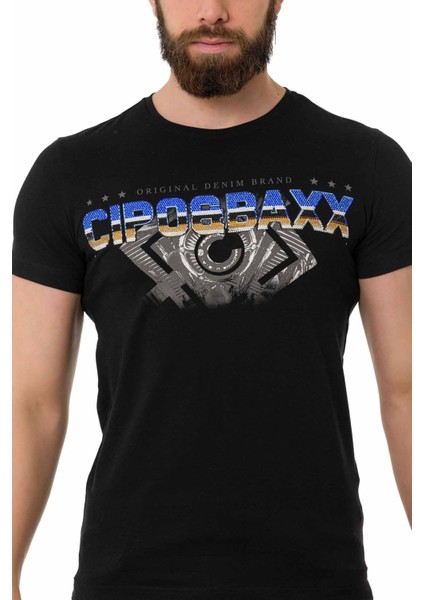 CT721 Renkli Taşlı Siyah Basic Tişört modelleri