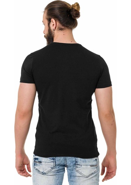 CT721 Renkli Taşlı Siyah Basic Tişört fırsatları
