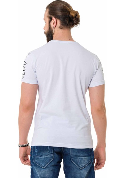 CT728 Taşlı Vintage Baskı Beyaz Tişört fırsatları