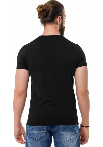 CT729 Taşlı Kaplan Desenli Siyah Tişört fırsatları