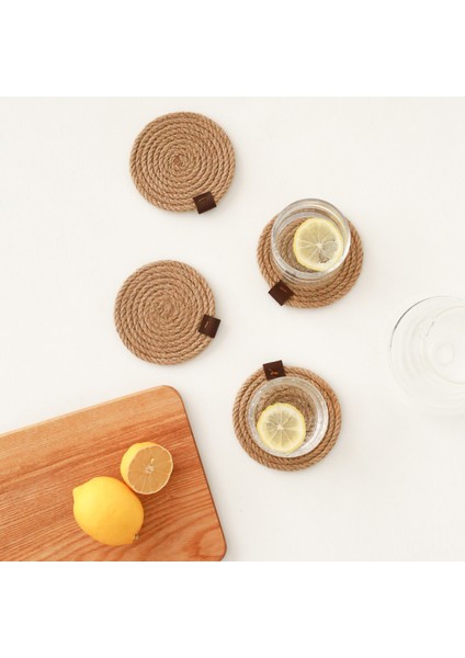 4 Adet Jüt Halat Bardak Altlığı 11X11
