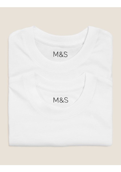 Marks & Spencer Saf Pamuklu 2'li Yuvarlak Yaka T-Shirt