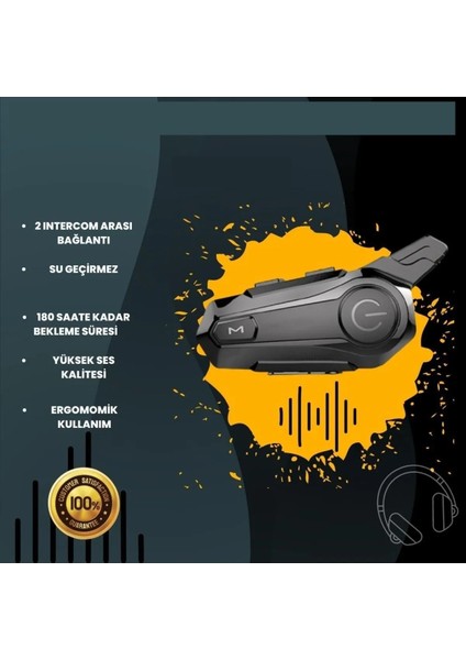 Motosiklet Bluetooth Interkom 2 Kişi Eşleşme Özellikli 1000m. Mesafe Kullanım Intercom(Su Geçirmez)