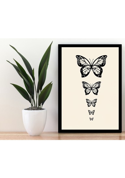 Siyah Çerçerve Görünümlü Duvar Tablosu Retro Ahşap Poster