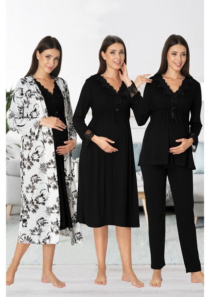 Effortt 8096 Siyah Hamile Lohusa 4lü Set